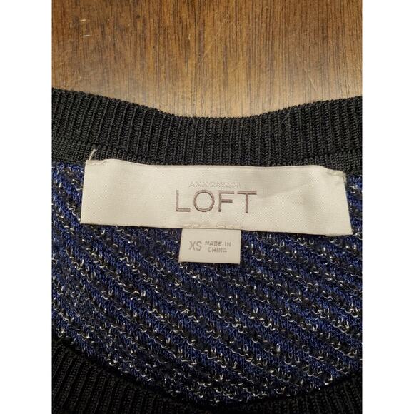 Women's LOFT Blue Silver Black Shimmer Sweater Button Up Cardigan | Size XS - Picture 7 of 8